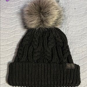The North Face Black Cable Knit Beanie with Pom Pom